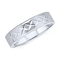 Unisex Personalize Customizable Stash Striped X Pattern .925 Sterling Silver Diamond Cut Wedding Band Ring For Couples Men Women 5, 7, 8MM Wide