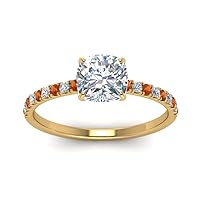 Choose Your Gemstone CUS Sizehion Shape 14k Yellow Gold Plated Halo Engagement Rings Hidden Halo Petite Diamond CZ Handcraft Chakra Healing Ring Gifts for Ladies : US Size Size 4 TO 14