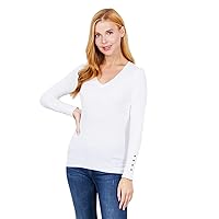 Women Long Sleeve with Snap Button Detail V Neck Viscose Lounge Sweater