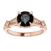 Love Band 2.00 CT Gothic Black Diamond Engagement Ring 14k Rose Gold, Claw Setting Black Onyx Ring, Victorian Black Diamond Ring, Black Gothic Proposal Ring, Lovely Ring For Her