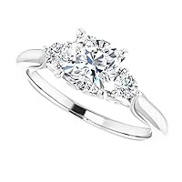 Mois 1 CT Cushion Cut Colorless Moissanite Engagement Ring Wedding/Bridal Ring, Diamond Ring, Anniversary Solitaire Accented Promise Vintage Antique 925 Sterling Silver Perfect Rings for Wife