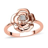 Shop LC White Diamond 925 Sterling Silver 14K Rose Gold Plated Flower Ring for Women Jewelry Size 7 Ct 0.01 Gifts for Women