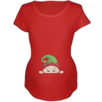 Christmas Peeking Baby Elf Red Maternity Soft T-Shirt