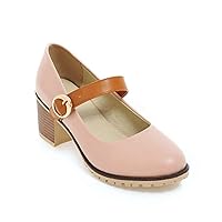 Women's Round Toe Mary Jane Oxfords Ankle Buckle Strap Casual Chunky Stacked Heel Dress Pumps Shoes