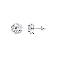 PAVOI 14K Gold Plated Sterling Silver Post Brilliant Round Faux Diamond Halo Earrings - Premium Cubic Zirconia in Rose Gold, White Gold and Yellow Gold