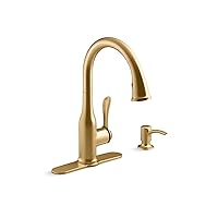 KOHLER REC23863-SD-2MB Motif Kitchen Faucet with Pull Down Sprayer and Soap Dispenser, Kitchen Sink Faucet in Vibrant Brushed Moderne Brass