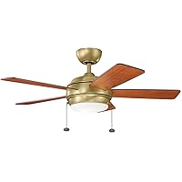 KICHLER 330171NBR Protruding Mount, 5 MEDIUM CHERRY/DARK CHERRY Blades Ceiling fan with 48 watts light, Natural Brass