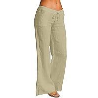 SNKSDGM Women's Linen Palazzo Pants Summer Pleated Wide Leg Elastic High Waist Casual Work Pant Trousers with Pocket