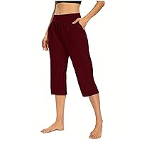 Women Summer Jogger Capri Pants Casual Loose Fit Cropped Workout Sweatpants Running Lounge Athletic Pants with Pockets