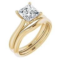 10K Solid Yellow Gold Handmade Engagement Ring 3 CT Princess Rose Cut Moissanite Diamond Solitaire Wedding/Bridal Ring for Womens/Her Promise Ring Sets