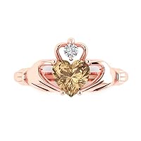 1.52ct Heart Cut Irish Celtic Claddagh Solitaire Brown Champagne Simulated Diamond designer Modern Ring 14k Rose Gold