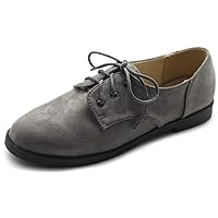 Ollio Women Classic Flat Shoe Lace Up Faux Suede Oxford