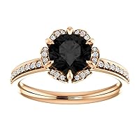 Trendy 1.5 CT Round Black Blooming Flower Engagement Ring, Blooming Rose Black Onyx Ring, Halo Floral Black Diamond Ring, Nature Inspired Ring, 10K Rose Gold, Perfact for Gifts
