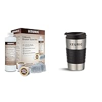 Keurig 3-Month Brewer Maintenance Kit, 7 Count & Travel Mug Fits K-Cup Pod Coffee Maker, 1 Count (Pack of 1), Stainless Steel