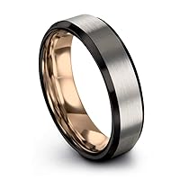 Tungsten Wedding Band Ring 6mm for Men Women 18k Rose Yellow Gold Plated Bevel Edge Black Grey Brushed Polished