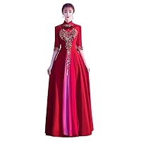 Chinese Style Female Qipao Evening Party Dress Chorus Sleeve Patchwork Festa Pleated