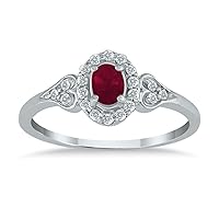 Ruby and Diamond Vintage Style Ring in 10K White Gold