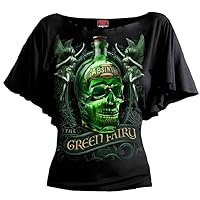 Spiral - The Green Fairy - Boat Neck Bat Sleeve Top Black