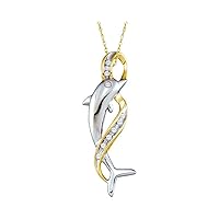 The Diamond Deal 10kt White Gold Womens Round Diamond Cascading Ribbon Dolphin Pendant 1/20 Cttw