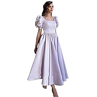 Women's Elegant Short Sleeve Evening Dress Simple A-line Prom Dresses for Bridesmaid