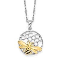 925 Sterling Silver Rhodium Gold tone Enameled Bee Necklace 18 Inch Measures 17.7mm Wide Jewelry Gifts for Women