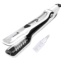 Professional Steam Hair Straightener, Electric Fast Steam Hair Straightener Brush Titanium Ceramic Flat Iron, with Anti-Static Technology and Digital Controls Suitable for All Hair Types (White)
