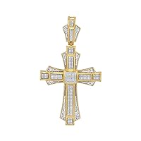 The Diamond Deal 10kt Yellow Gold Mens Round Diamond Cross Saint John Charm Pendant 1.00 Cttw
