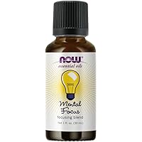 NOW Essential Oils, Mental Focus Oil Blend, Centering Aromatherapy Scent, Blend of Pure Essential Oils, Vegan, Child Resistant Cap, 1-Ounce