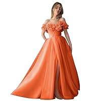 Women's Tulle Prom Dresses Long 2024 Appliques Split Formal Evening Cocktail Ball Gown for Wedding