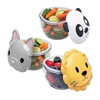 melii Animal Snack Containers with lids - Food Storage for Toddlers and Kids - Bulldog, Lion & Panda (Pack of 3)
