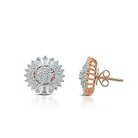 1.50 Ct Round Cut Diamond Women's & Girls Antique Cluster Stud Earrings 925 Sterling silver 14k Gold plated With Screw back (rose gold plated-925)