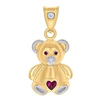 10k Two tone Gold Womens Red White Love Heart Round CZ Cubic Zirconia Simulated Diamond Teddy Bear Fashion Charm Pendant Necklace Jewelry for Women