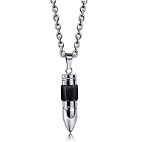 Birthday Gift Stainless Steel Unique Bullet Pendant Necklace for Men Women Boy Girls, 22 Inch Chain