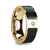 ALTAIR Polished 14K Yellow Gold & Black Carbon Fiber Inlay Men’s Wedding Band with Diamond - 8mm