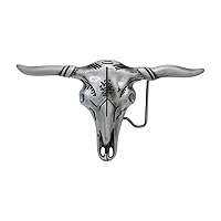 Men Western Belt Buckle Fashion Dark Silver Color Texas Lonh Horn Cow Bull Skull z092