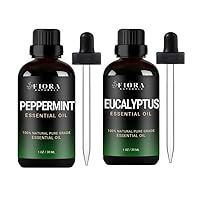 Peppermint Essential Oil by Fiora Naturals - 100% Pure Peppermint Oil for Hair, Skin, Diffuser, DIY soap Eucalyptus Essential Oil - 100% Pure Eucalyptus Oil for Diffuser, Humidifier, Aromatherapy