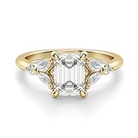 Moissanite Engagement Ring, 2.0ct, 10K-18K Solid Gold, Emerald Cut, Colorless, Size 3-12