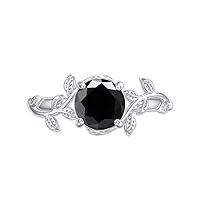 MRENITE Silver/10K/14K/18K Gold Leaf Design Vine Gemstone Ring for Women 1 Carat Twig Art Deco Round Birthstone Statement Rings Jewelry Gift for Her