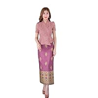 Set Thai Traditional Laos Silk Blouse and Silk Skirt - Chest 32