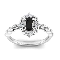Filigree Vintage Oval Shape Black Diamond Engagement Ring, Victorian Halo 3.00 CT Oval Genuine Black Diamond Ring, Antique Black Onyx Ring, 14K Solid White Gold, Perfect for Gifts