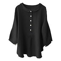 Women Cotton Linen Shirts Button Down Summer Blouse Roll-Up Sleeve Tops Tunic Trendy Boho Ladies Clothes 2024