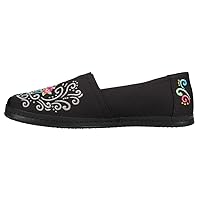 TOMS Womens Alpargata Floral Leather Slip On Flats Casual - Black