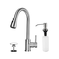 VFAUOSIT Kitchen Faucet with Soap Dispenser, 1 to 3 Hole Kitchen Sink Faucet with Pull Down Sprayer Stainless Steel Single Handle Kitchen Faucets Brushed Nickel Faucet for Bar Laundry RV Utility Sink