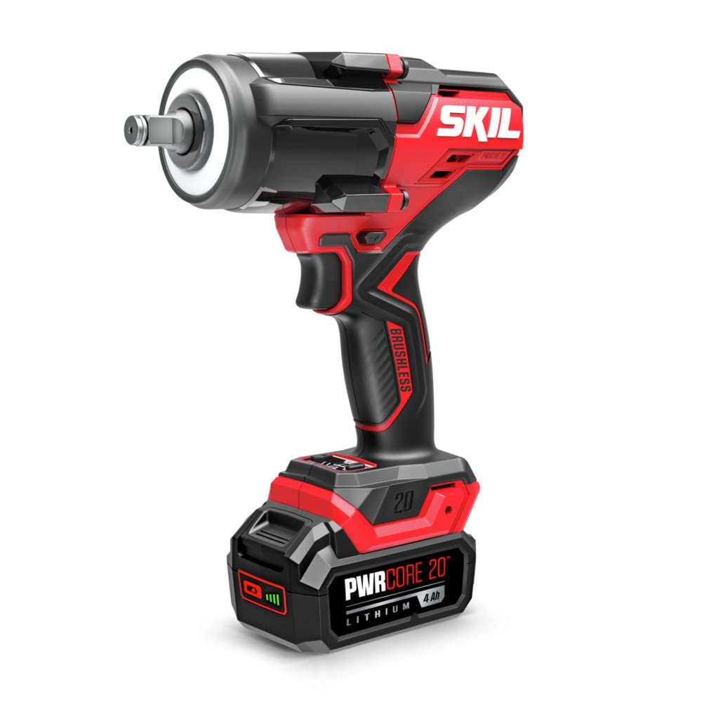 Skil PWR CORE 20™ Brushless 20V 1/2 In. Mid-Torque Impact Wrench Kit Including 4.0 Ah Battery and Auto PWRJump™ Charger- IW5761B-10