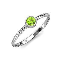 Round Gemstone Women Solitaire Rope Promise Ring 14K White Gold