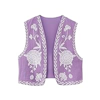 Woman Slim Floral Embroidery for Women V Neck Sleeveless Outwear Female Casual Short Top