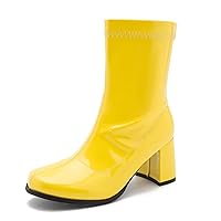 LIURUIJIA Women's Go Boots Ankle Booties, 17.5CM Shaft, Block Heel, Zipper, PU or Suede, Disco Costumes Party