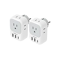 TESSAN 2 Pack Type E F Plug Adapter USB C, Germany France Power Adaptor with 3 USB Charger Ports(1 USB C), 4 AC Outlets Travel Plug for US to Europe EU Spain Iceland Korea Greece Russia German French