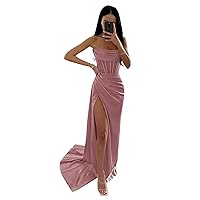 Women's Mermaid Bridesmaid Dresses 2024 Cowl Neck Strapless Satin Long Formal Evening Party Dress