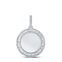 The Diamond Deal 10kt White Gold Mens Baguette Diamond Circle Memory Charm Pendant 1-1/2 Cttw